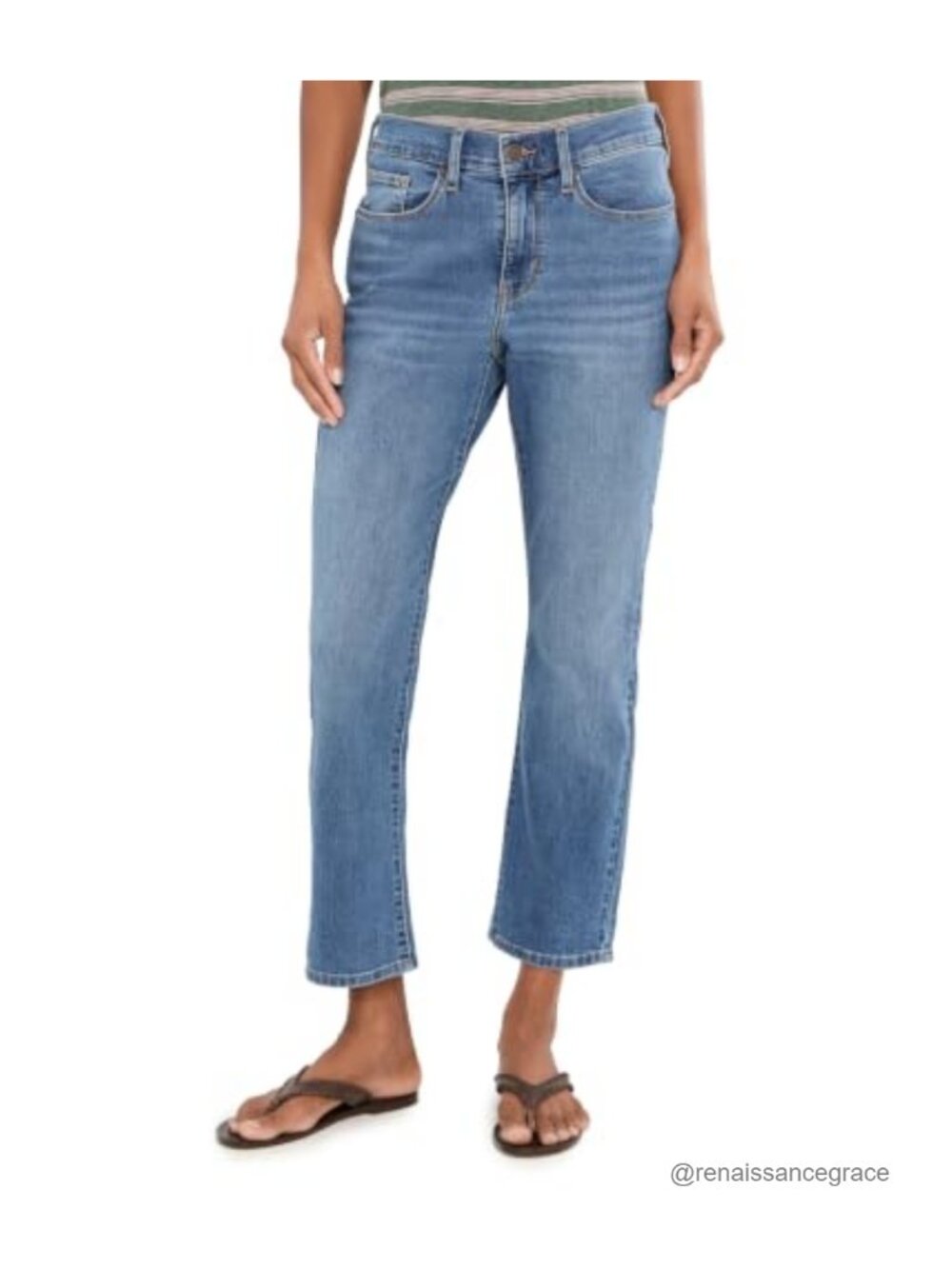 Classic Straight Ankle Jeans Mid Rise Lightweight Stretch Cotton Blend
